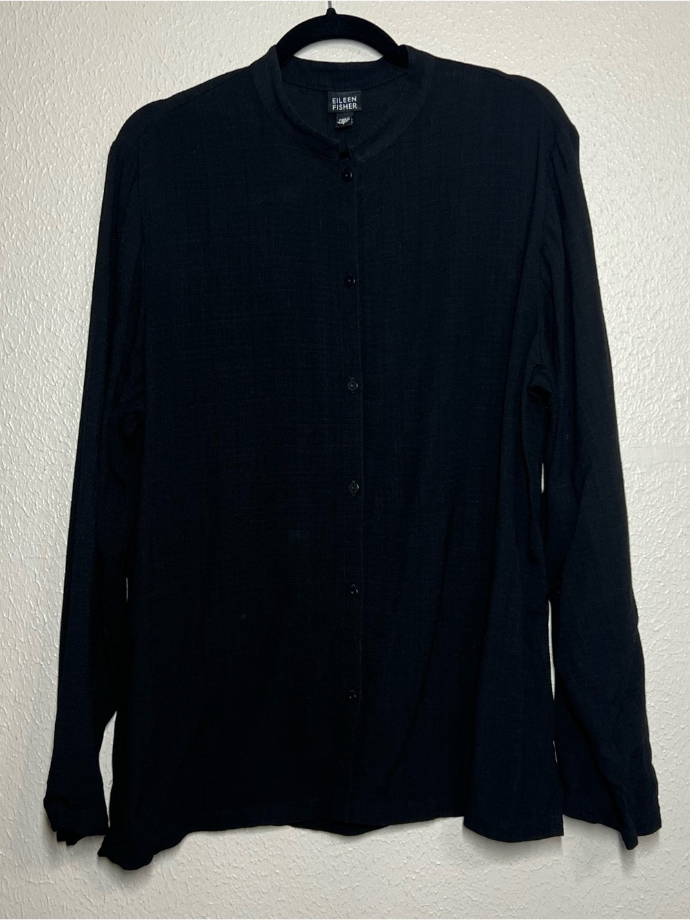 EILEEN FISHER Button Up Top Womens Size L Black Minimalist Capsule Made in USA